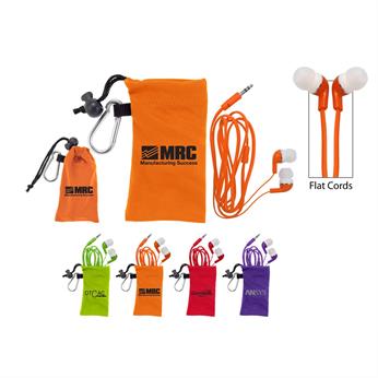 CPP-3331 - Flat Cord Ear Buds with Microfiber Pouch