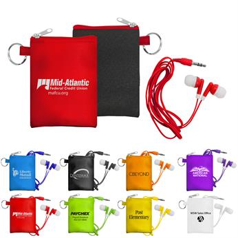 CPP-3773 - Tall Stretchy Pouch with Colorful Ear Buds