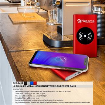 CPP-5420 - UL Brushed Metal High Density Wireless Power Bank