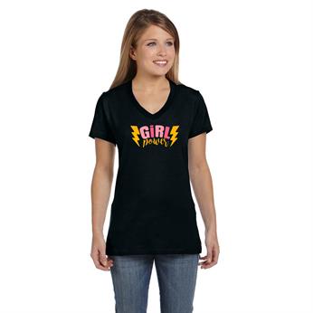 S04V - Hanes Ladies' 4.5 oz., 100% Ringspun Cotton nano-T® V-Neck T-Shirt