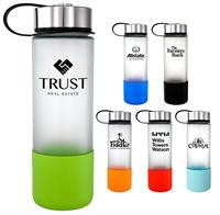 Metal Lanyard Lid 22 oz. Frosted Glass Grip Bottle